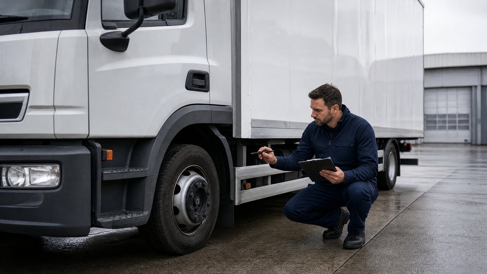 Ein LKW wird in Berlin nach einem Schaden begutachtet.