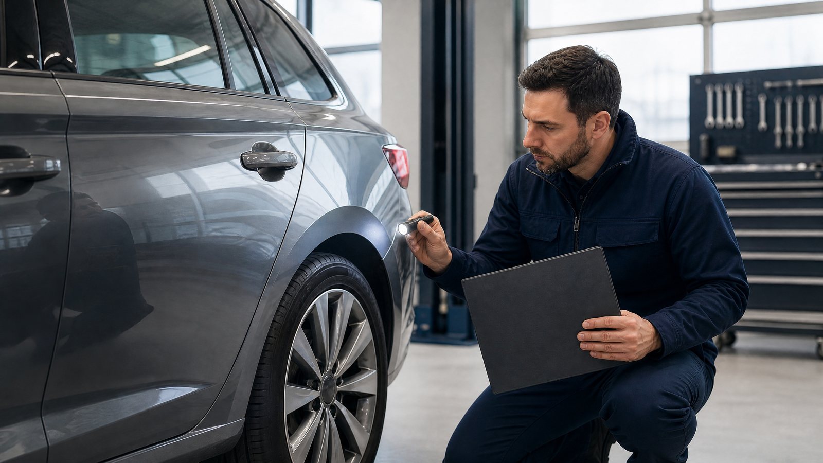 Ein zufriedener Kunde erhält die Schlüssel zu seinem reparierten Auto.