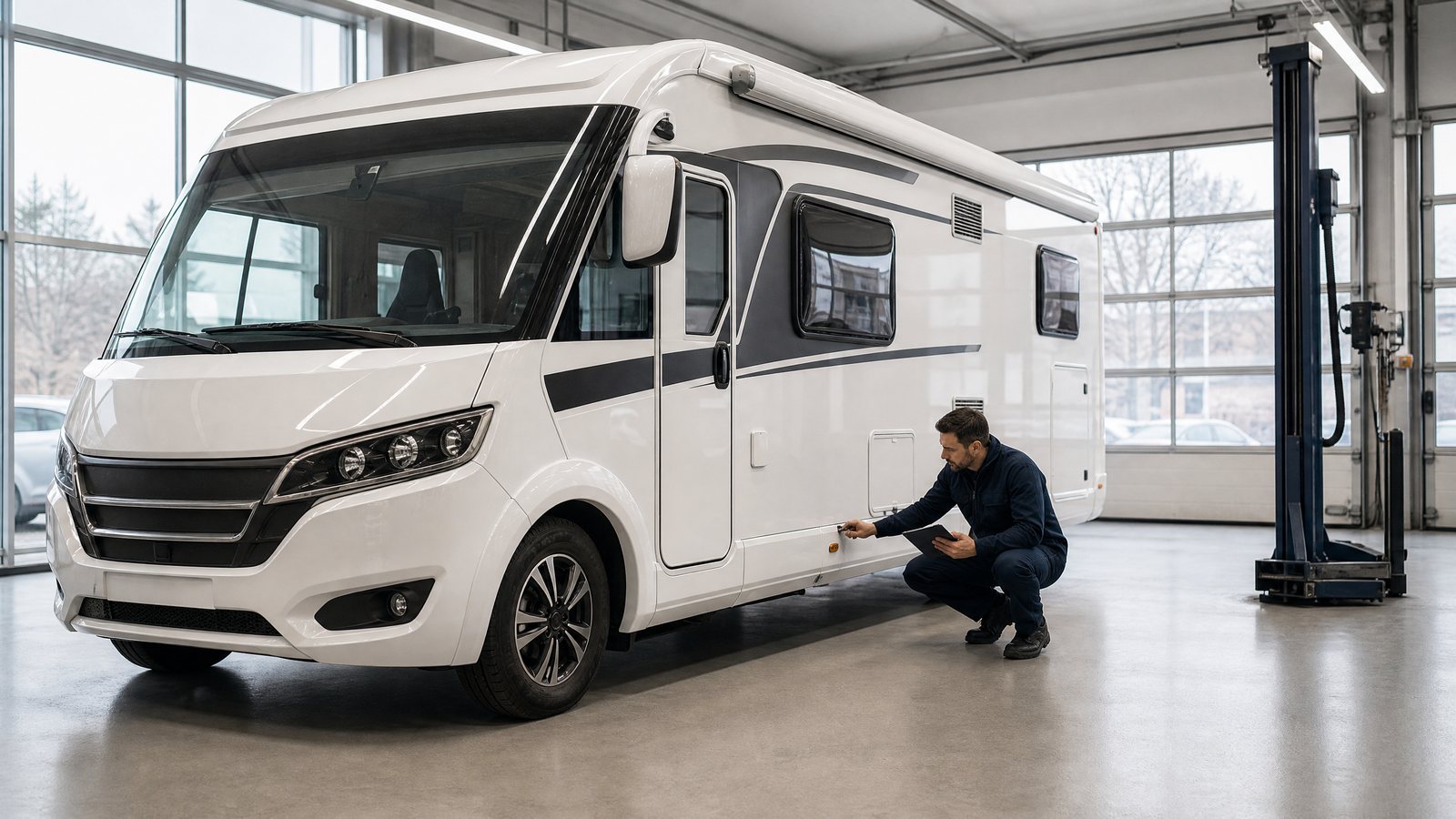 Detailprüfung von Dichtigkeit und Sonderausstattung an einem Wohnmobil