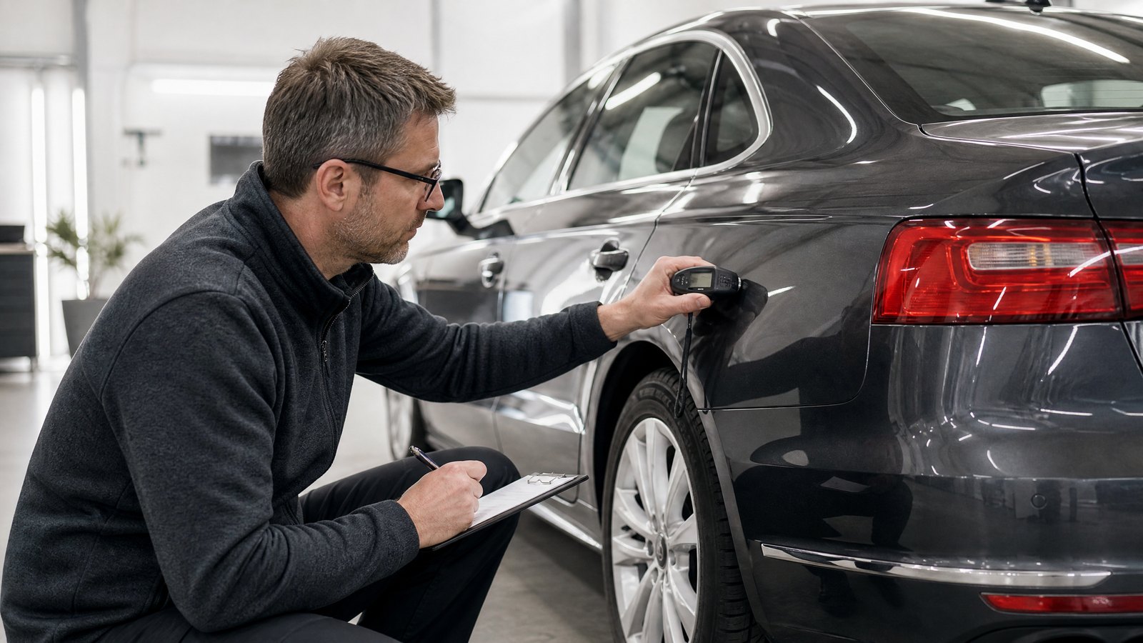Messung der Lackschicht an einem Leasingfahrzeug